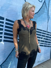 Load image into Gallery viewer, Megan Lace Tank Top in Moss Green