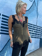 Load image into Gallery viewer, Megan Lace Tank Top in Moss Green
