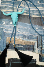 Load image into Gallery viewer, Longhorn Bolo Necklace Turquoise with Storm Blue & Black
