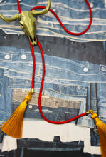 Load image into Gallery viewer, Longhorn Necklace Bolo Antique Bronze with Candy Red & Golden Yellow