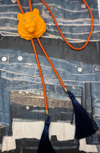 Load image into Gallery viewer, Tiger Bolo Necklace Orange Citrus with Solar Orange & Navy