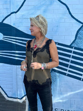 Load image into Gallery viewer, Megan Lace Tank Top in Moss Green