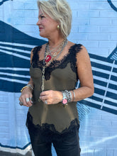 Load image into Gallery viewer, Megan Lace Tank Top in Moss Green