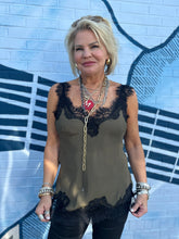 Load image into Gallery viewer, Megan Lace Tank Top in Moss Green