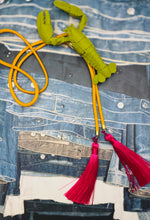 Load image into Gallery viewer, Crawfish Lobster Necklace Bolo Olive Green with Golden Yellow & Fuchsia
