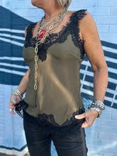 Load image into Gallery viewer, Megan Lace Tank Top in Moss Green