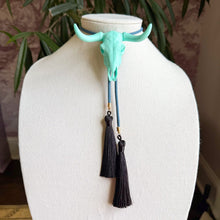 Load image into Gallery viewer, Longhorn Bolo Necklace Turquoise with Storm Blue & Black