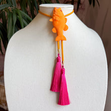 Load image into Gallery viewer, Fish Bolo Necklace Orange Citrus with Golden Yellow & Fuchsia