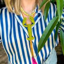 Load image into Gallery viewer, Crawfish Lobster Necklace Bolo Olive Green with Golden Yellow & Fuchsia