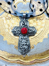 Load image into Gallery viewer, Creed Cross Necklace in Red Rose