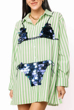 Load image into Gallery viewer, Queen of Sparkles Green Stripe Bikini Tunic