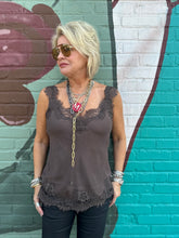 Load image into Gallery viewer, Megan Lace Tank Top in Fudge
