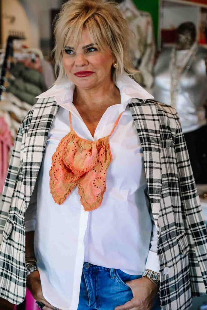 Embroidered Fairen Jabot in Orange Poppy