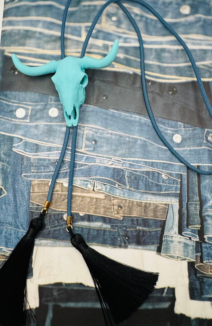 Longhorn Bolo Necklace Turquoise with Storm Blue & Black