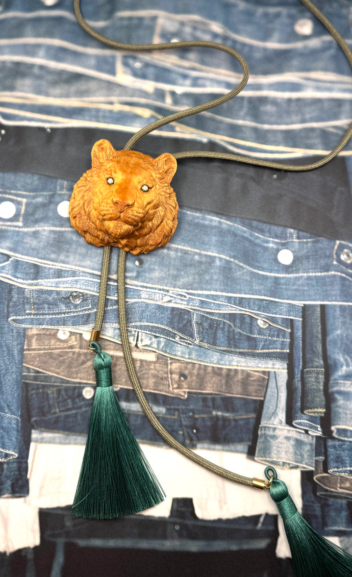 Tiger Bolo Necklace Copper with Steel Gray & Peacock Blue