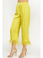 Load image into Gallery viewer, Foncy Feather Trim Pants in Chartreuse
