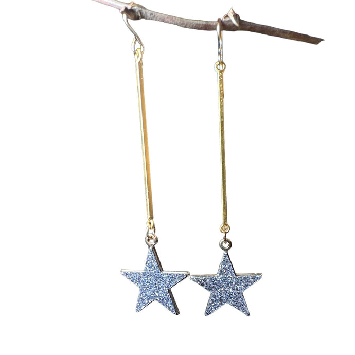 Gunmetal Shimmer Star Drop Earrings