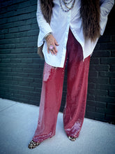 Load image into Gallery viewer, Nightcap Sequin Pants in Burgundy

