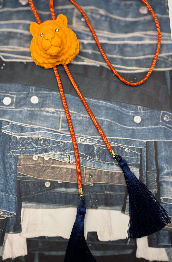 Tiger Bolo Necklace Orange Citrus with Solar Orange & Navy