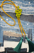 Load image into Gallery viewer, Snake Bolo Necklace Olive Green with Golden Yellow &amp; Peacock Blue
