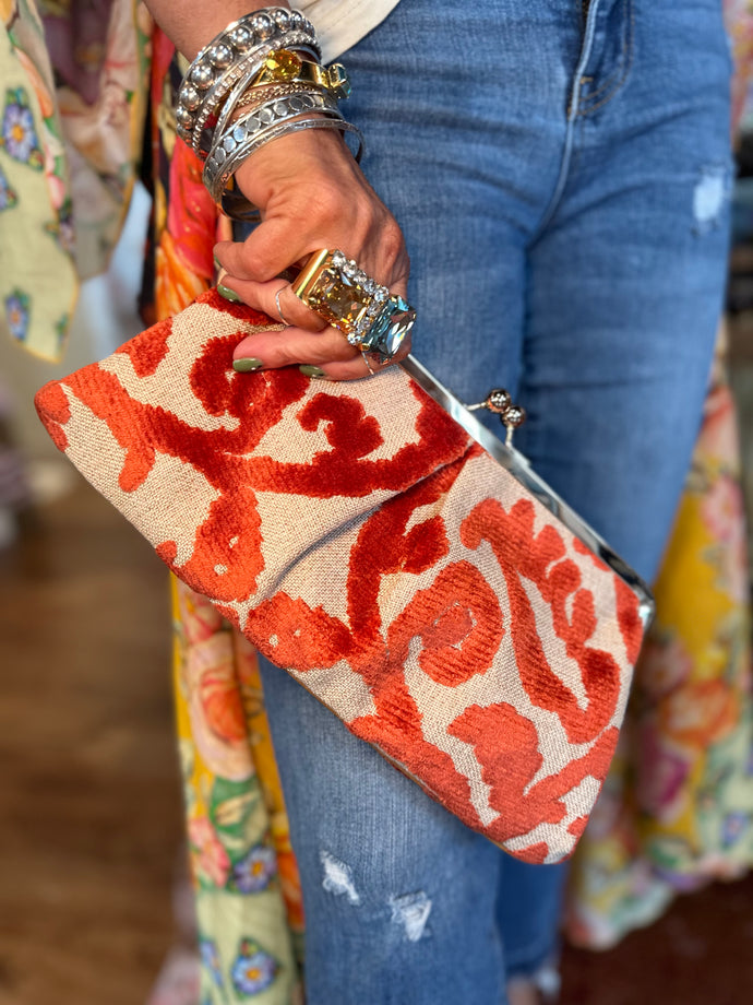 Kate Clutch Purse in Crazed Coral