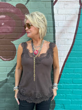 Load image into Gallery viewer, Megan Lace Tank Top in Fudge
