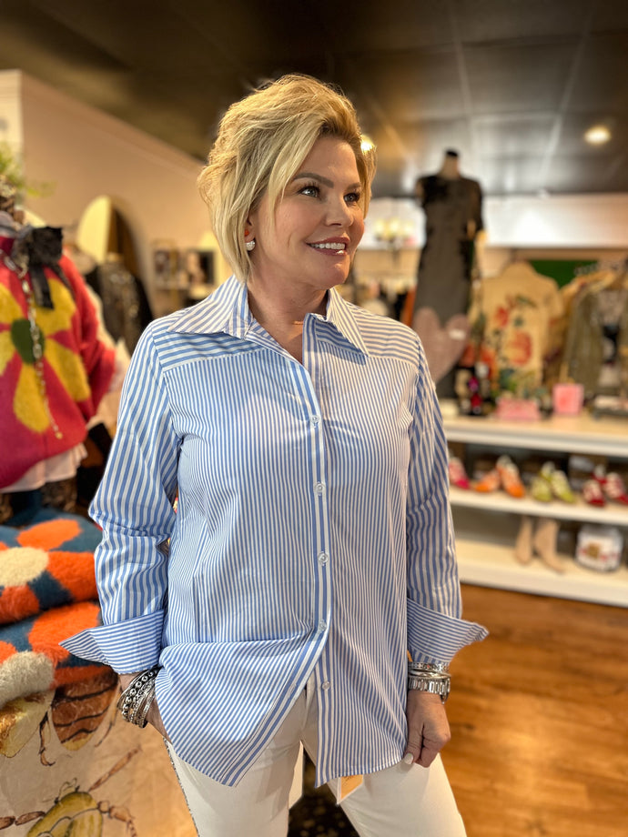 Scope Stripe Button-Up Top