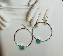 Load image into Gallery viewer, Turquoise Star Hoop Earrings
