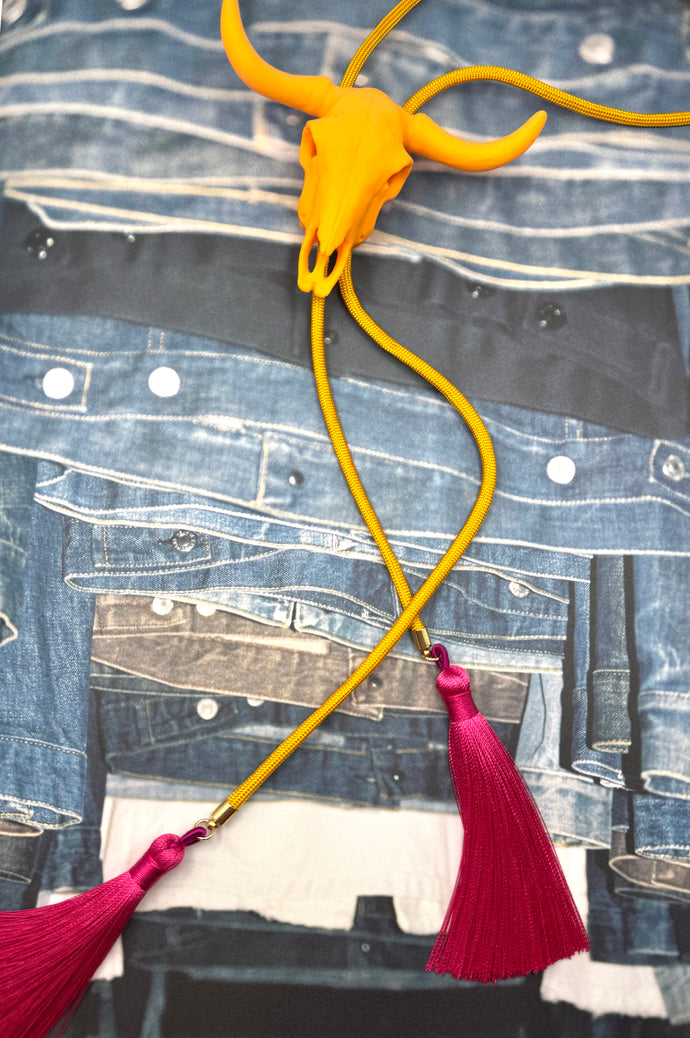 Longhorn Bolo Necklace Orange Citrus with Golden Yellow & Fuchsia
