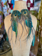 Load image into Gallery viewer, Posh Peacock Guinea Long Feather Earrings
