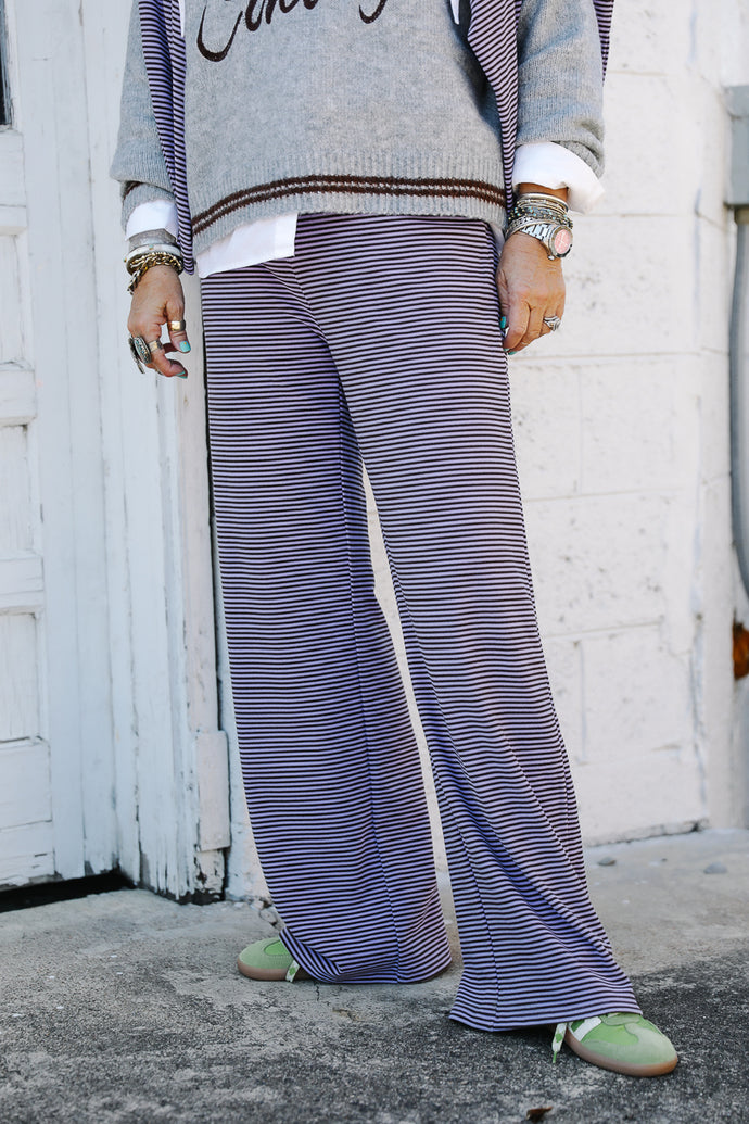 Candy Striped Pants in Lavender & Brown