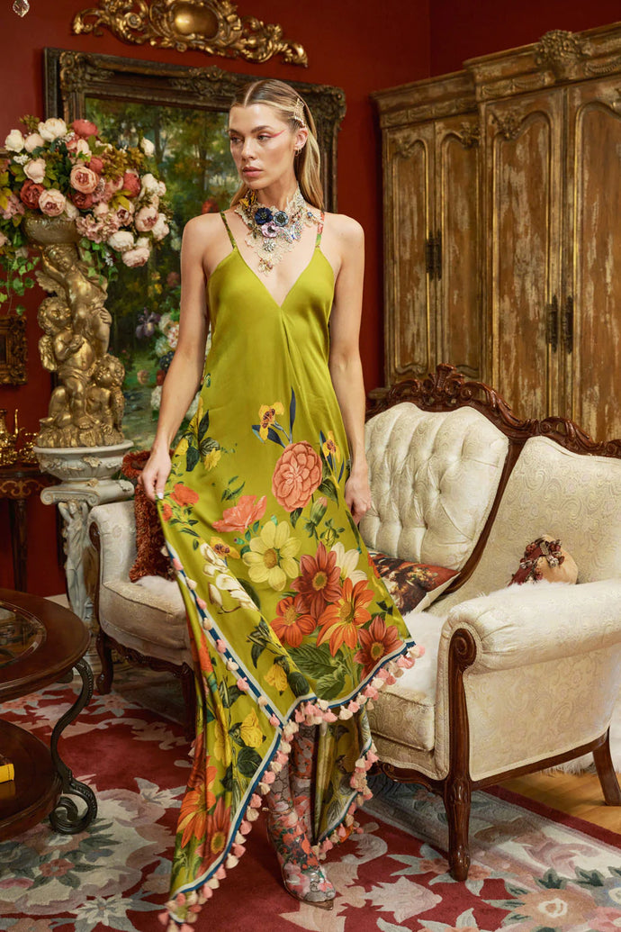 French Riviera Tasseled Dress(Olive Floral)