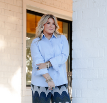 Load image into Gallery viewer, Oxford Sequin Oversized Button-Up Top
