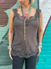 Load image into Gallery viewer, Megan Lace Tank Top in Fudge
