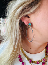 Load image into Gallery viewer, Textured Turquoise Star Hoop Earrings
