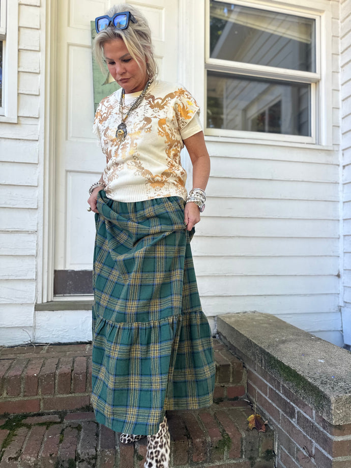 Holly Plaid Skirt in Hunter Green