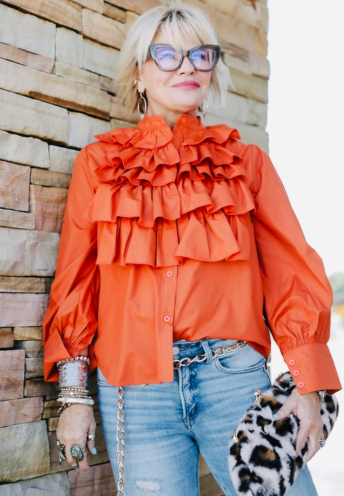Leah Ruffle Top in Orange
