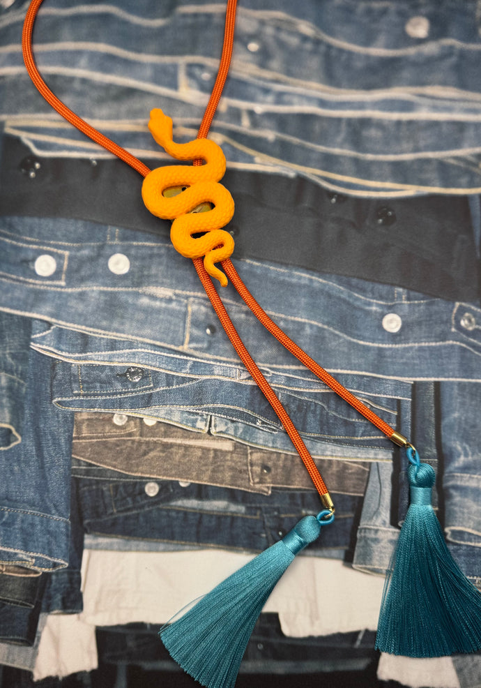 Snake Bolo Necklace Orange Citrus with Solar Orange & Lagoon Blue