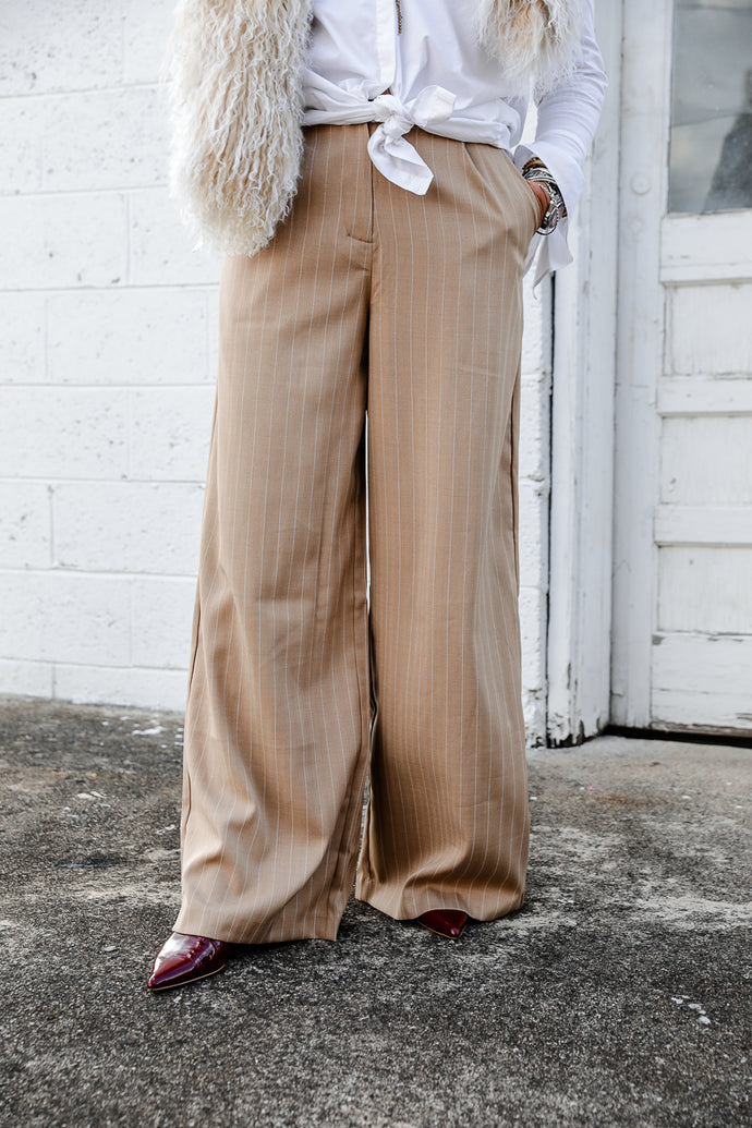 Vera Pinstripe Pants in Khaki