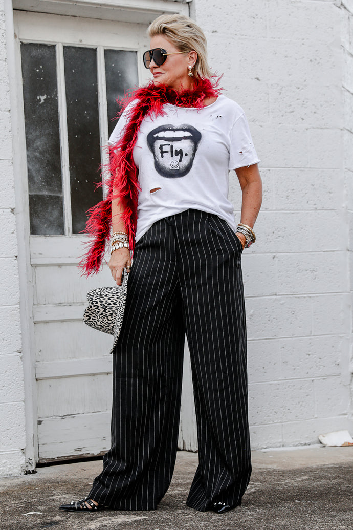 Vera Pinstripe Pants in Black