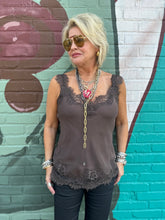 Load image into Gallery viewer, Megan Lace Tank Top in Fudge
