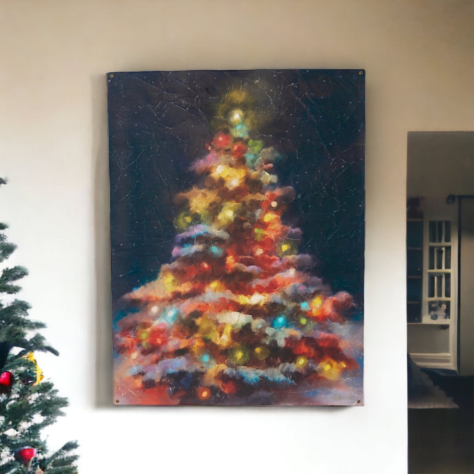 Blurry Christmas Tree Paper Canvas Wall Art