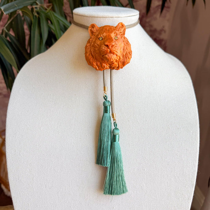 Tiger Bolo Necklace Copper with Steel Gray & Peacock Blue