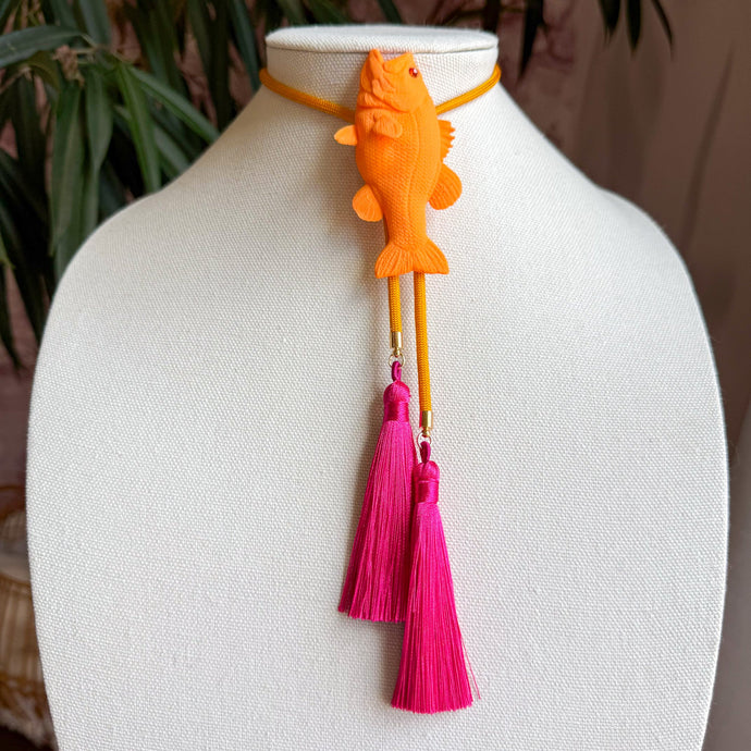 Fish Bolo Necklace Orange Citrus with Golden Yellow & Fuchsia