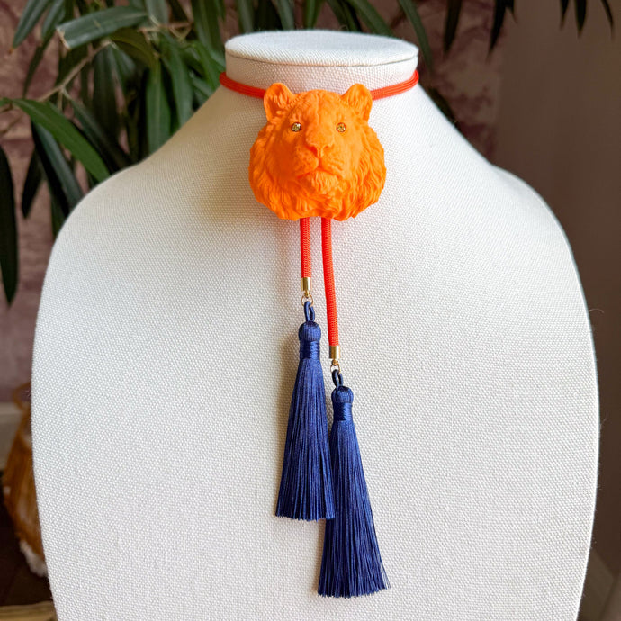 Tiger Bolo Necklace Orange Citrus with Solar Orange & Navy