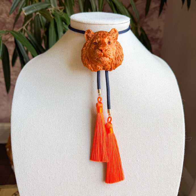 Tiger Bolo Necklace Copper with Navy & Orange