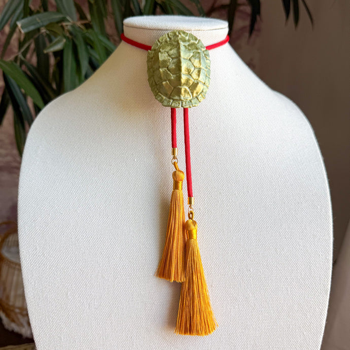 Tortoise Bolo Necklace Antique Bronze with Candy Red & Golden Yellow