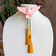 Load image into Gallery viewer, Eagle Bolo Necklace Blush Pink with Olive &amp; Golden Yellow
