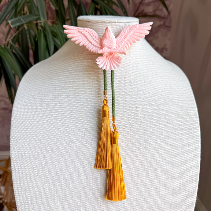 Eagle Bolo Necklace Blush Pink with Olive & Golden Yellow