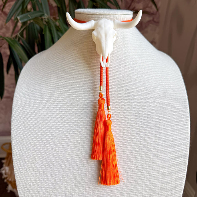 Longhorn Bolo Necklace Ivory with Burnt Orange & Orange